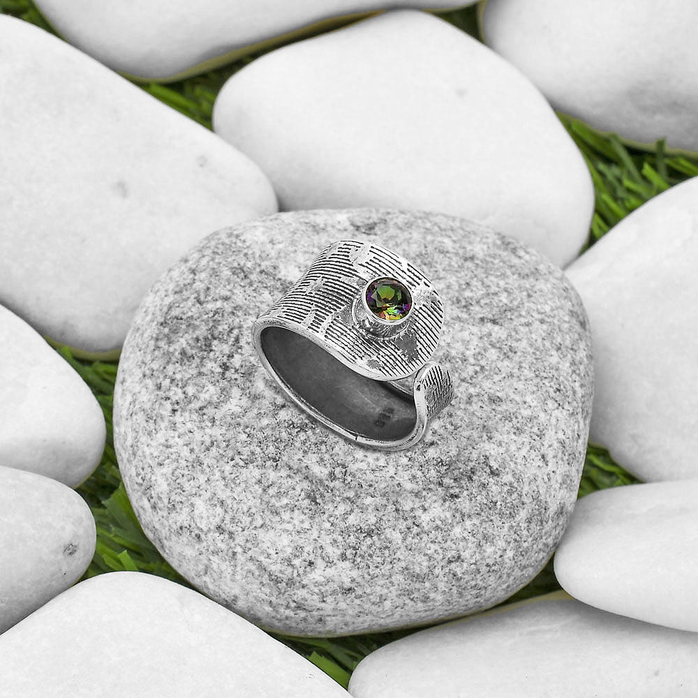 Adjustable - Natural Mystic Topaz Ring size-7.5 R-1319 SDR170043