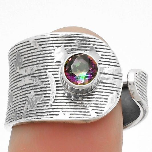 Adjustable - Natural Mystic Topaz Ring size-7.5 R-1319 SDR170058