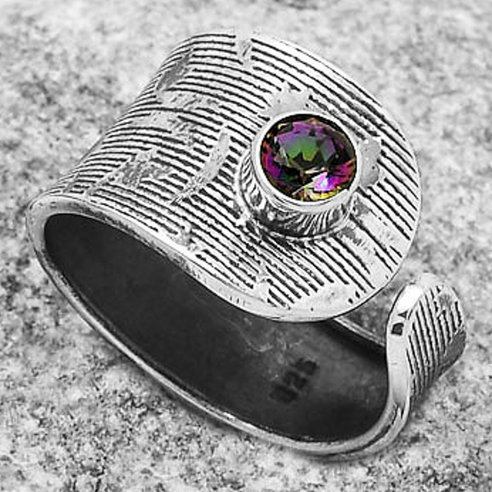 Adjustable - Natural Mystic Topaz Ring size-7.5 R-1319 SDR170058