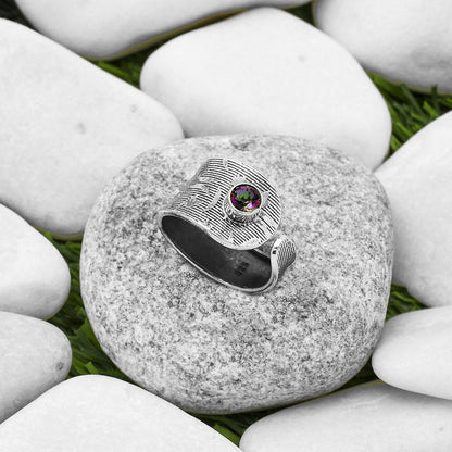 Adjustable - Natural Mystic Topaz Ring size-7.5 R-1319 SDR170058