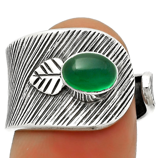 Adjustable - Natural Green Onyx Ring size-8 R-1319 SDR170085