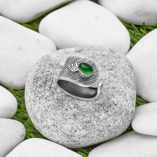 Adjustable - Natural Green Onyx Ring size-7.5 R-1319 SDR170096