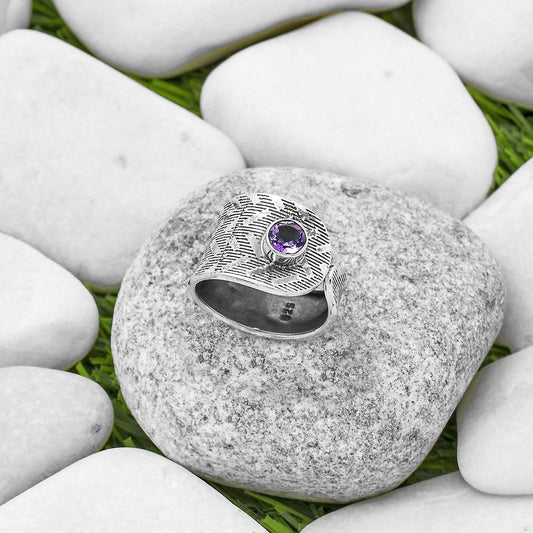 Adjustable Natural Amethyst Brazil Ring size-7 R-1319 SDR170114
