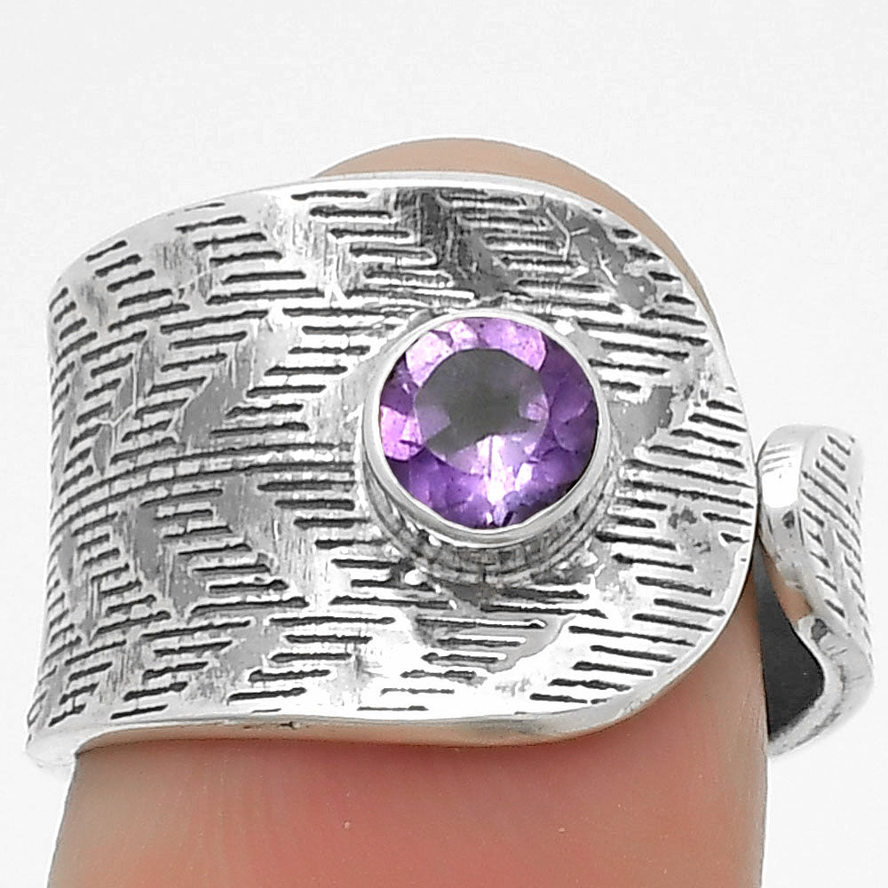 Adjustable Natural Amethyst Brazil Ring size-7 R-1319 SDR170124