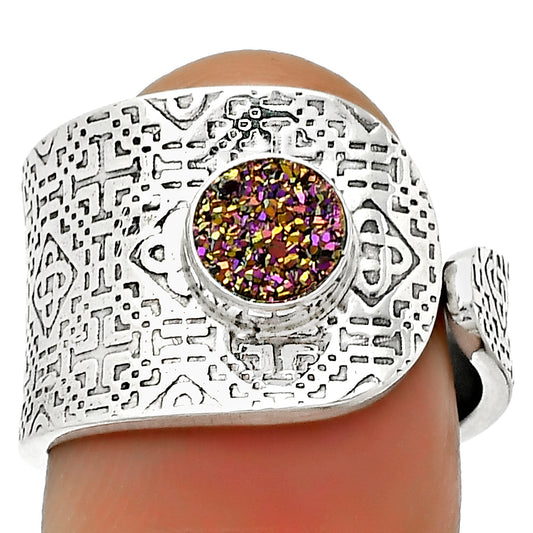 Adjustable Natural Titanium Druzy Ring size-7.5 R-1319 SDR170223