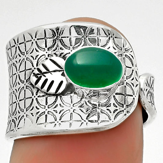Adjustable - Natural Green Onyx Ring size-6.5 R-1319 SDR170244