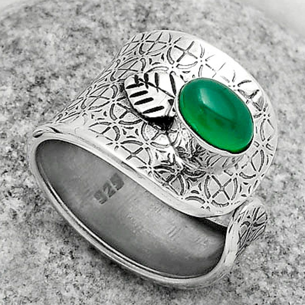 Adjustable - Natural Green Onyx Ring size-6.5 R-1319 SDR170244