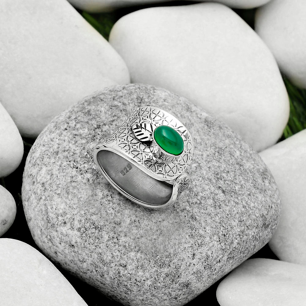 Adjustable - Natural Green Onyx Ring size-6.5 R-1319 SDR170244