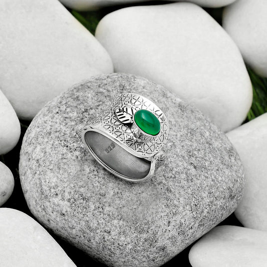 Adjustable - Natural Green Onyx Ring size-6.5 R-1319 SDR170244