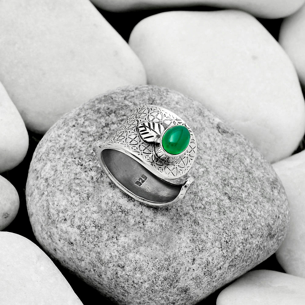 Adjustable - Natural Green Onyx Ring size-6.5 R-1319 SDR170249