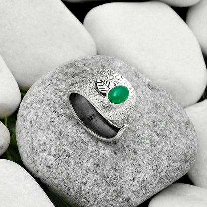 Adjustable - Natural Green Onyx Ring size-7 R-1319 SDR170258