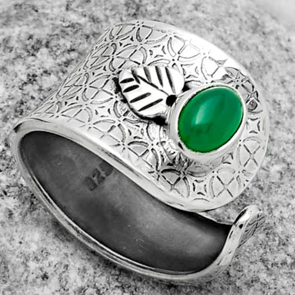 Adjustable - Natural Green Onyx Ring size-7.5 R-1319 SDR170267