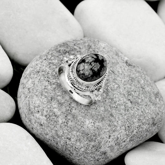 Natural Snow Flake Obsidian Ring size-7 R-1420 SDR170294