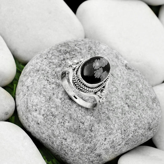 Natural Snow Flake Obsidian Ring size-7 R-1420 SDR170308