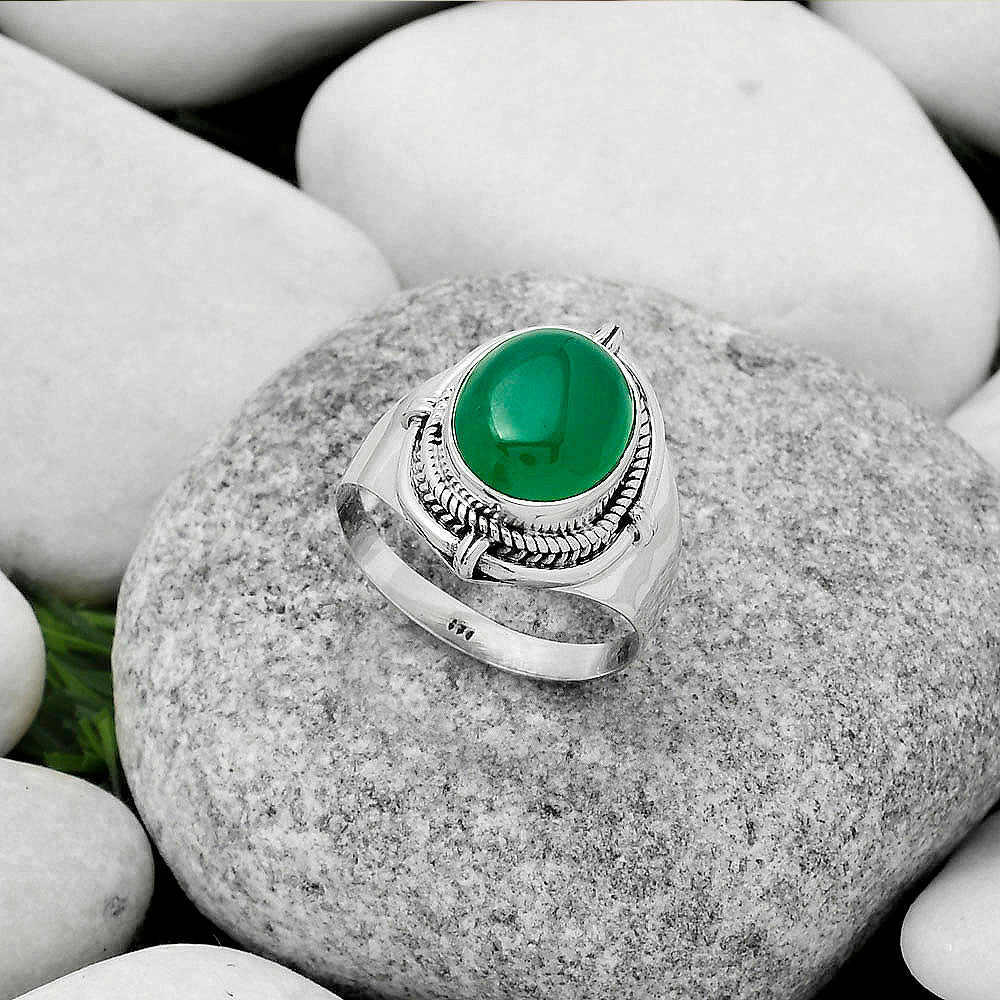 Natural Green Onyx Ring size-8 R-1539 SDR170432