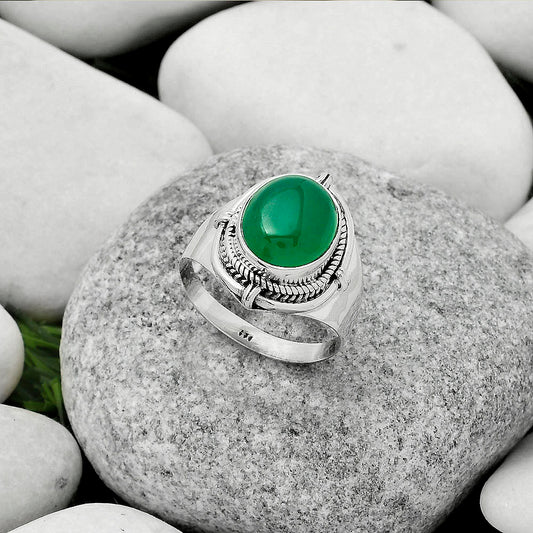 Natural Green Onyx Ring size-8 R-1539 SDR170432
