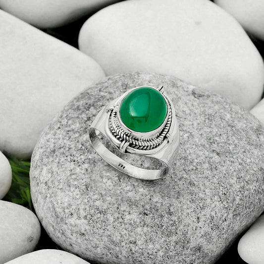Natural Green Onyx Ring size-7.5 R-1539 SDR170445