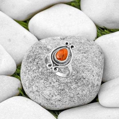 Natural Red Sponge Coral Ring size-7 R-1108 SDR170736