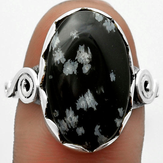 Natural Snow Flake Obsidian Ring size-8 R-1315 SDR171079