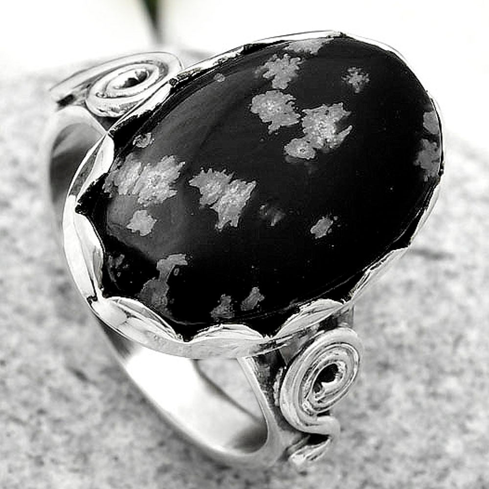 Natural Snow Flake Obsidian Ring size-8 R-1315 SDR171079