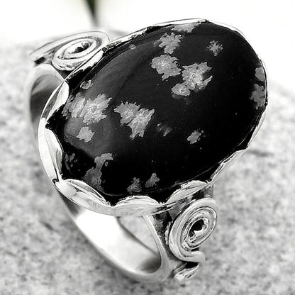 Natural Snow Flake Obsidian Ring size-8 R-1315 SDR171079