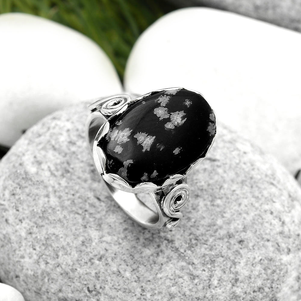 Natural Snow Flake Obsidian Ring size-8 R-1315 SDR171079