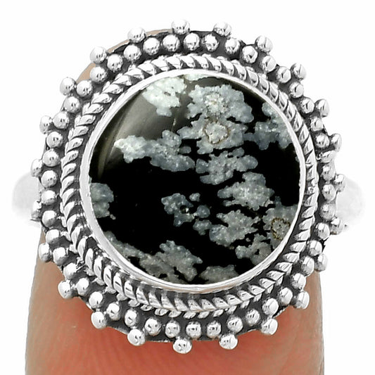 Natural Snow Flake Obsidian Ring size-8 R-1332 SDR171439