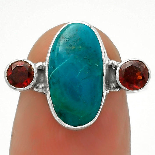 Natural Azurite Chrysocolla & Garnet Ring size-7 R-1112 SDR172002