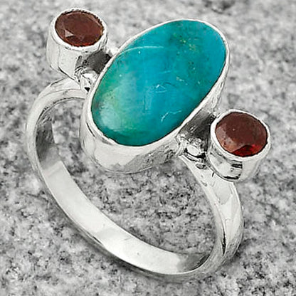 Natural Azurite Chrysocolla & Garnet Ring size-7 R-1112 SDR172002