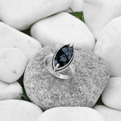 Natural Snow Flake Obsidian Ring size-8 R-1635 SDR172252