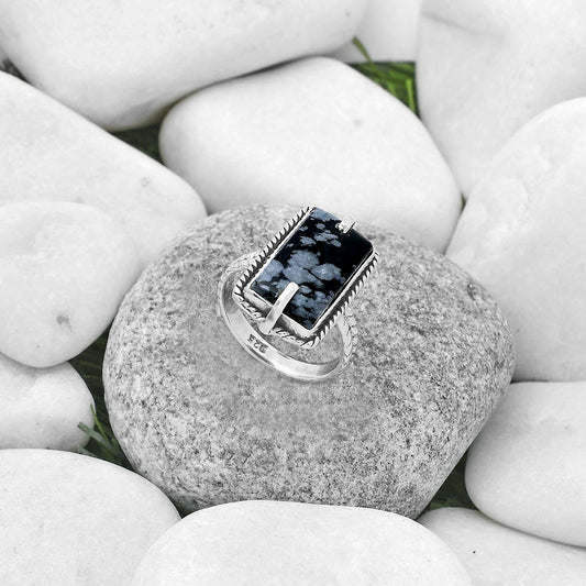 Natural Snow Flake Obsidian Ring size-8 R-1635 SDR172261