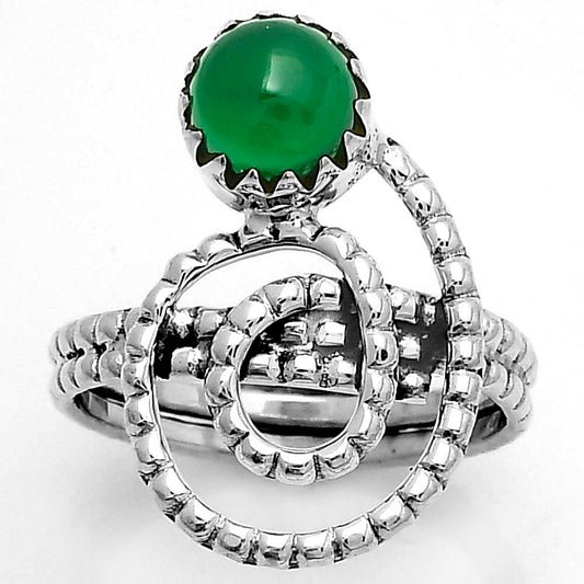 Spiral - Natural Green Onyx Ring size-7.5 R-1456 SDR172579