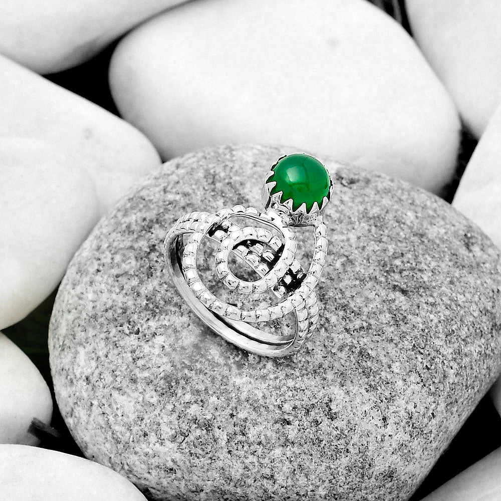 Spiral - Natural Green Onyx Ring size-7.5 R-1456 SDR172579