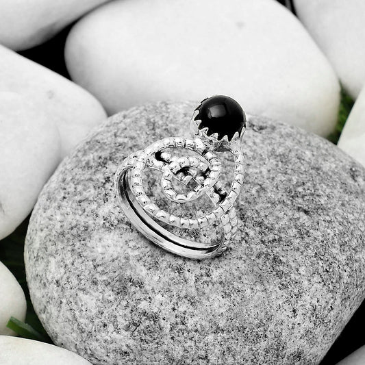 Spiral Natural Black Onyx Brazil Ring size-7.5 R-1456 SDR172583