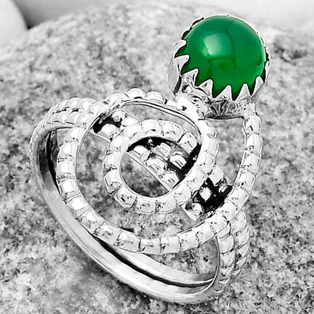Spiral - Natural Green Onyx Ring size-8 R-1456 SDR172594