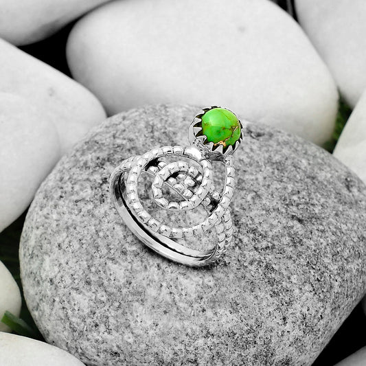 Spiral - Copper Green Turquoise Ring size-8 R-1456 SDR172595