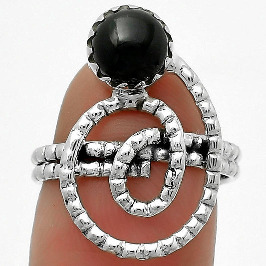 Spiral Natural Black Onyx Brazil Ring size-8.5 R-1456 SDR172596