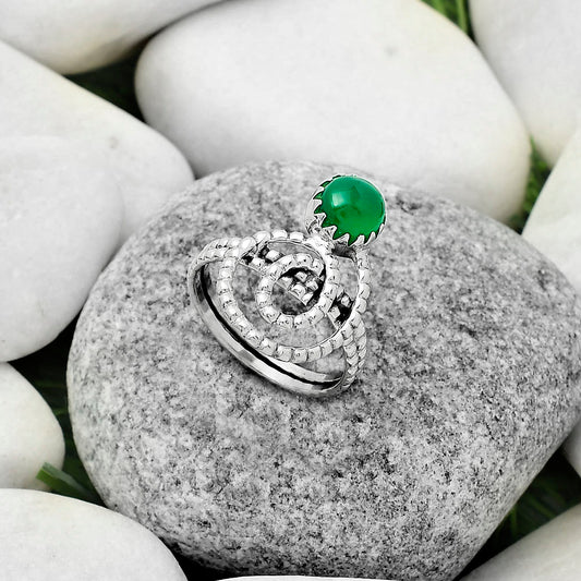 Spiral - Natural Green Onyx Ring size-8.5 R-1456 SDR172617