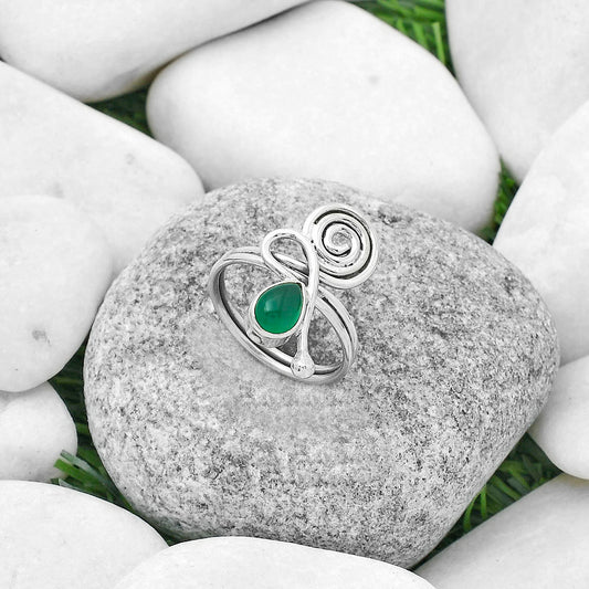 Spiral - Natural Green Onyx Ring size-7 R-1556 SDR172690