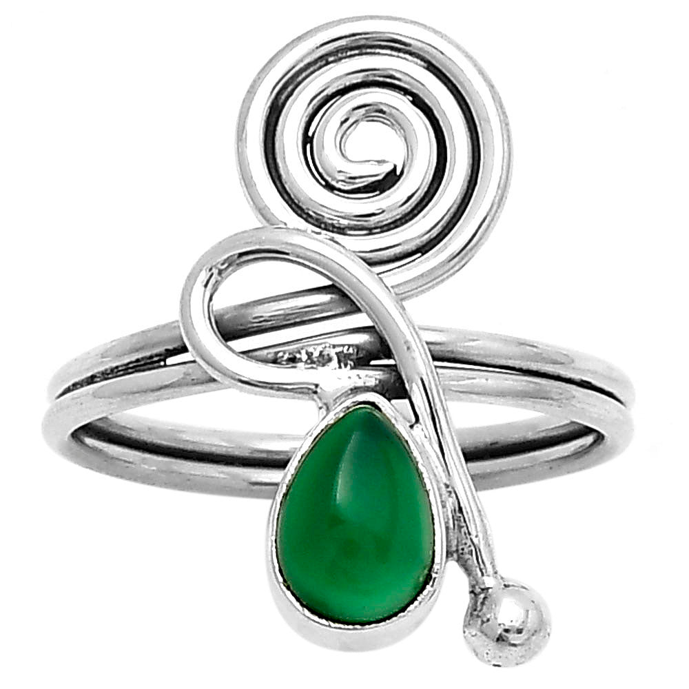 Spiral - Natural Green Onyx Ring size-8 R-1556 SDR172696