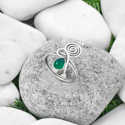 Spiral - Natural Green Onyx Ring size-8 R-1556 SDR172696