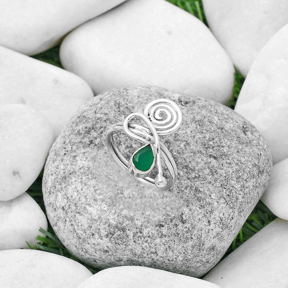 Spiral - Natural Green Onyx Ring size-8 R-1556 SDR172698