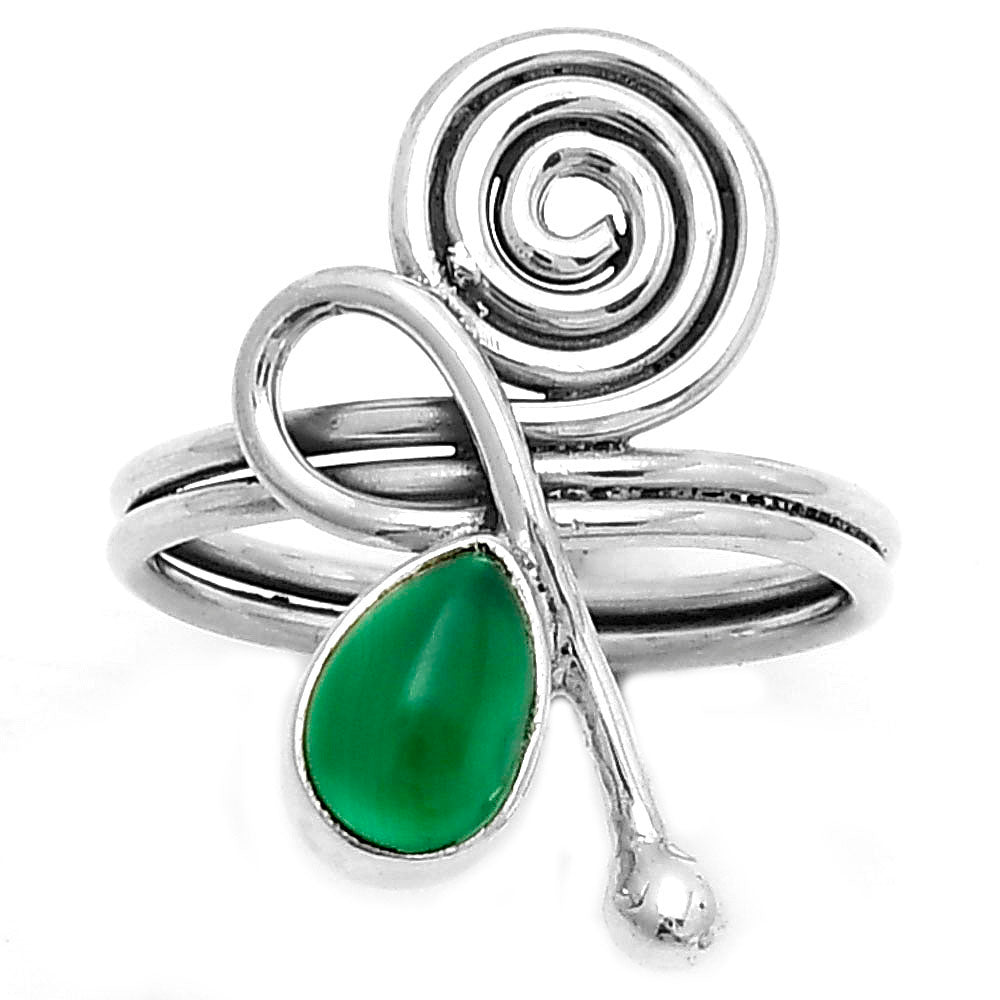 Spiral - Natural Green Onyx Ring size-7 R-1556 SDR172706
