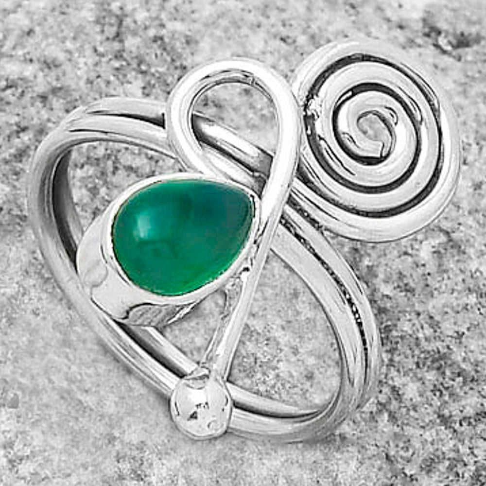 Spiral - Natural Green Onyx Ring size-7 R-1556 SDR172706