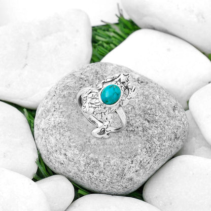 Frog Natural Rare Turquoise Nevada Aztec Mt Ring size-8.5 R-1113 SDR172762