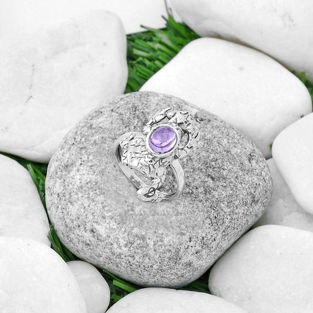 Frog - Rose De France Amethyst Cab Ring size-8 R-1113 SDR172769