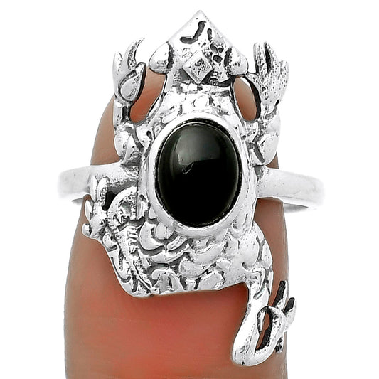 Frog - Natural Black Onyx - Brazil Ring size-8.5 R-1113 SDR172775