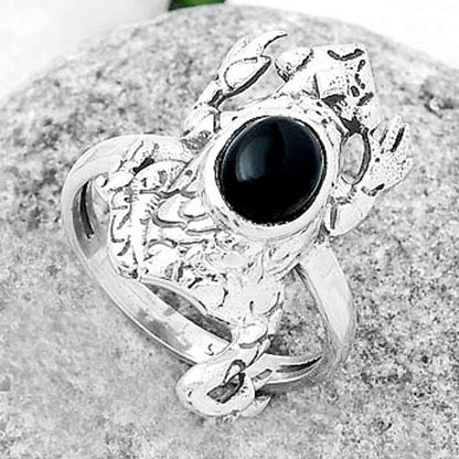 Frog - Natural Black Onyx - Brazil Ring size-8.5 R-1113 SDR172775