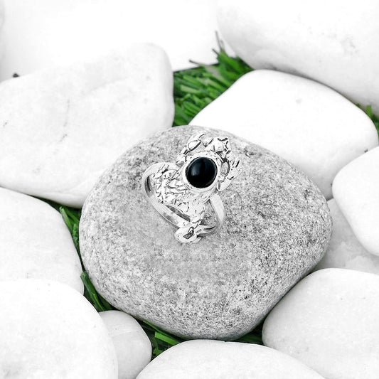 Frog - Natural Black Onyx - Brazil Ring size-8.5 R-1113 SDR172775