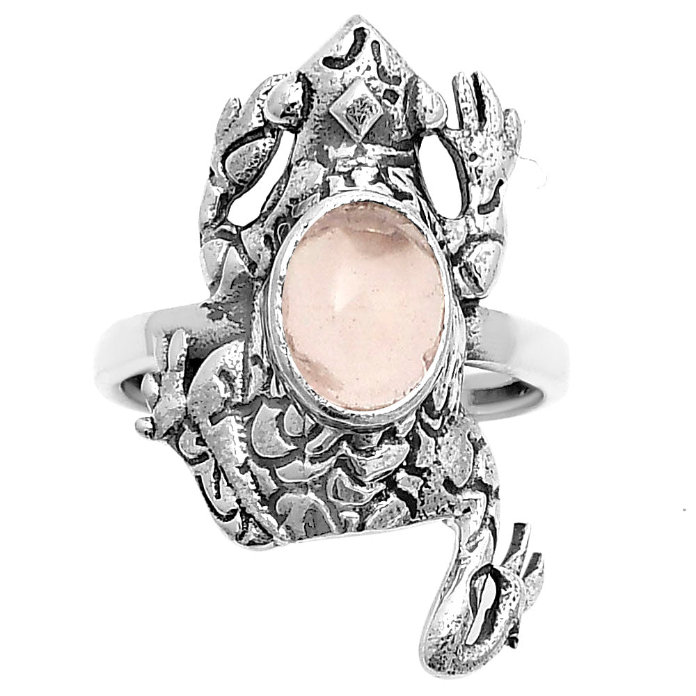 Frog - Rose Quartz - Madagascar Ring size-7.5 R-1113 SDR172780